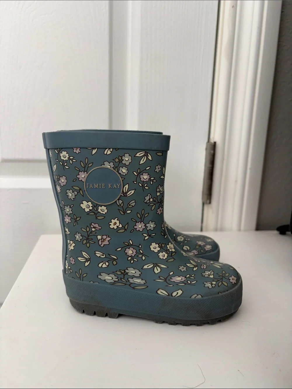 Jamie Kay Teal Floral Kids Rain Boots